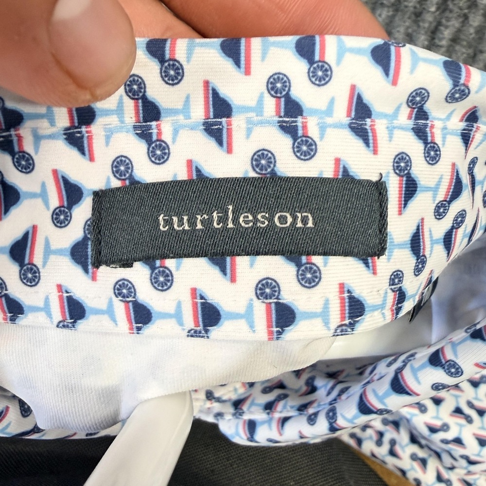 Turtleson Polo Shirt Mens‎ Medium White Cocktail Graphic Golf Glenwood CC - Picture 6 of 11